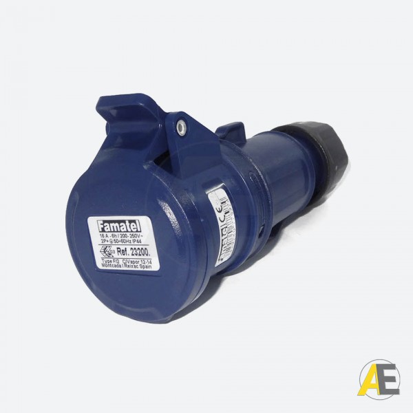 Tomada Industrial 16A - 220/240V - 2P+T 6H - IP44 23200 - Famatel Cód. 102738