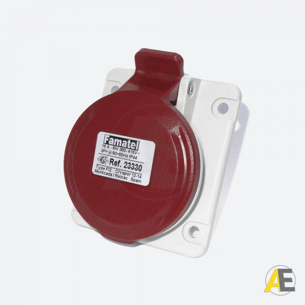 Tomada de Embutir 16A - 380/440V - 3P+T 6H - IP44 23330 - Famatel Cód. 102746 Tomada de Embutir 16A - 380/440V - 3P+T 6H - IP44 23330 - Famatel Cód. 102746
