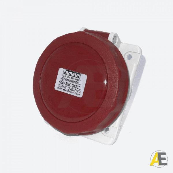 Tomada de Embutir 32A - 380/440V - 3P+T 6H - IP67 24332 - Famatel Tomada de Embutir 32A - 380/440V - 3P+T 6H - IP67 24332 - Famatel