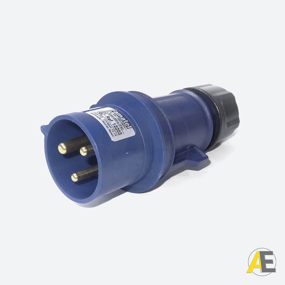 Plugue Industrial 32A - 220/240V - 2P+T 6H - IP44 13203 - Famatel Cód. 102609