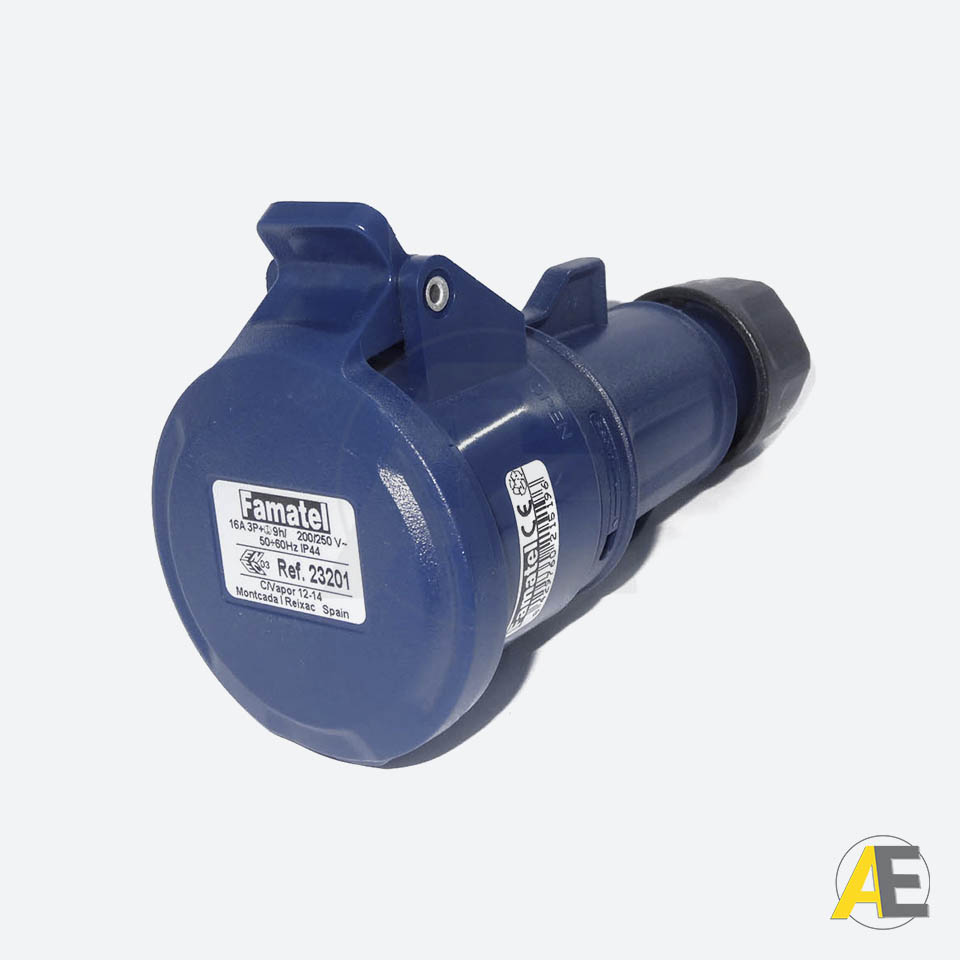 Tomada Industrial 16A - 220/240V - 3P+T 9H - IP44 23201 - Famatel Cód. 102739