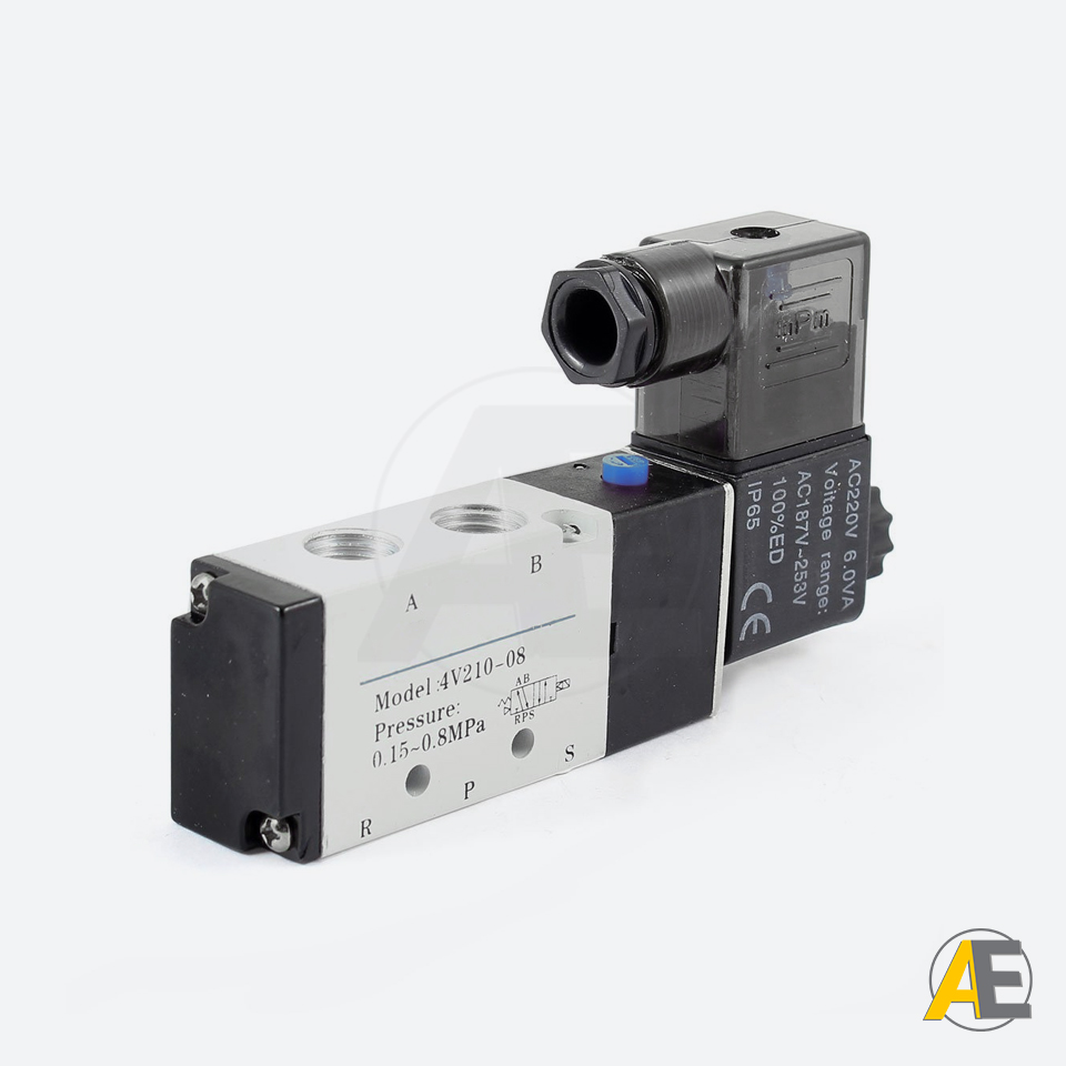 Válvula Pneumática Simples Solenoide - 5/2 Vias 1/4" 24VCC Serie 2 - AE